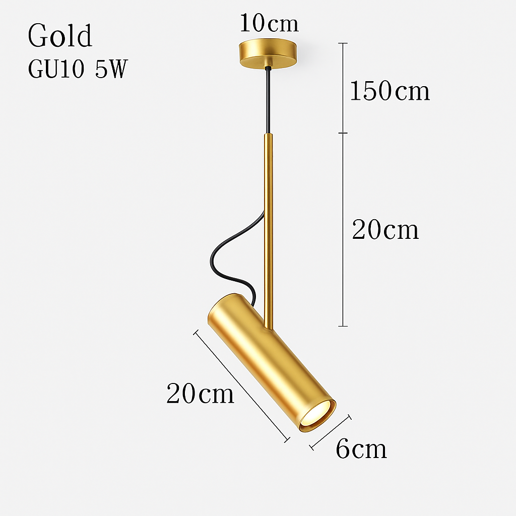Adjustable Spotlight Pendant Light with Gold Rod | Modern Minimalist Kitchen Island & Bedside Hanging Light