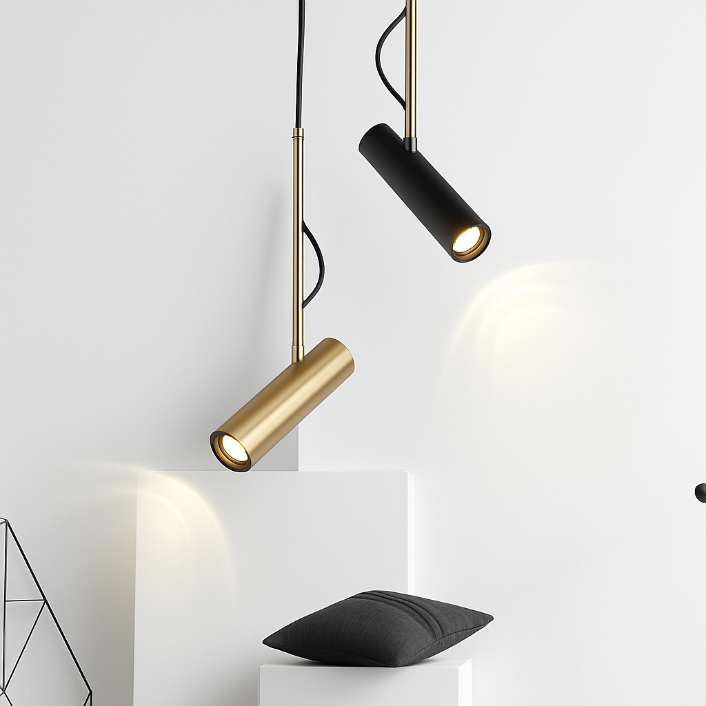 Adjustable Spotlight Pendant Light with Gold Rod | Modern Minimalist Kitchen Island & Bedside Hanging Light