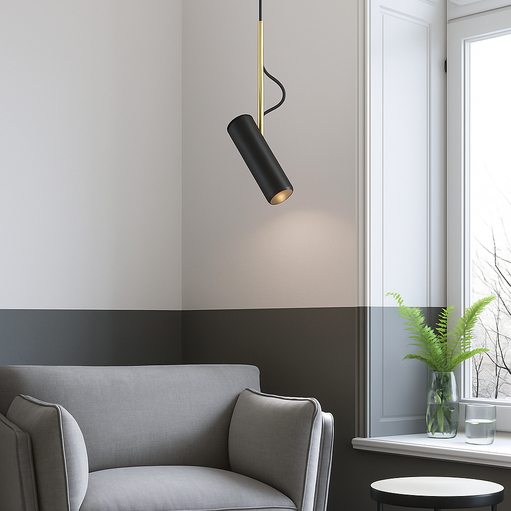 Adjustable Spotlight Pendant Light with Gold Rod | Modern Minimalist Kitchen Island & Bedside Hanging Light
