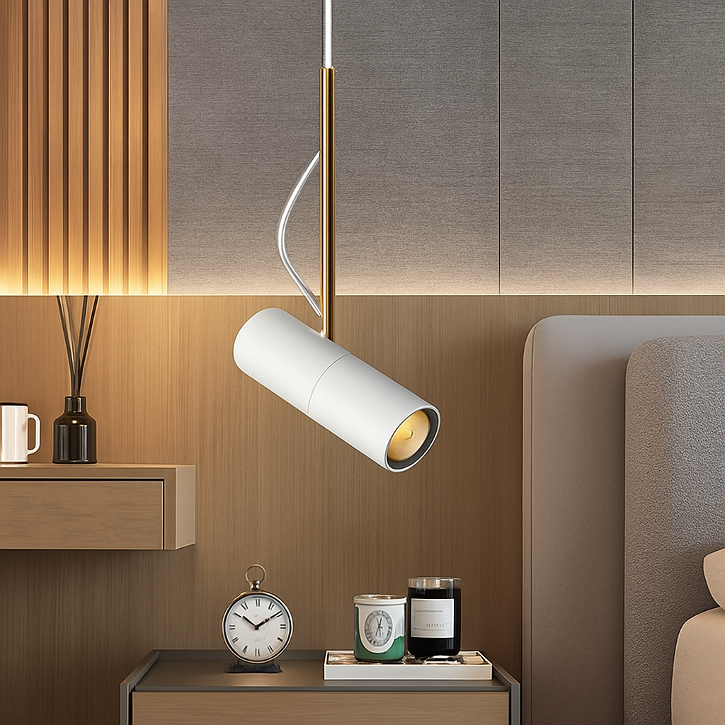Adjustable Spotlight Pendant Light with Gold Rod | Modern Minimalist Kitchen Island & Bedside Hanging Light