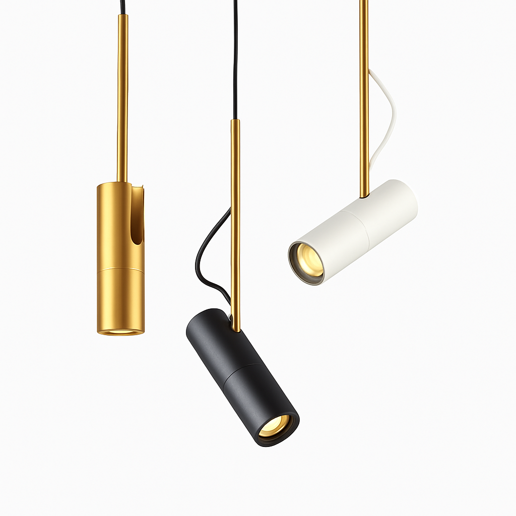 Adjustable Spotlight Pendant Light with Gold Rod | Modern Minimalist Kitchen Island & Bedside Hanging Light