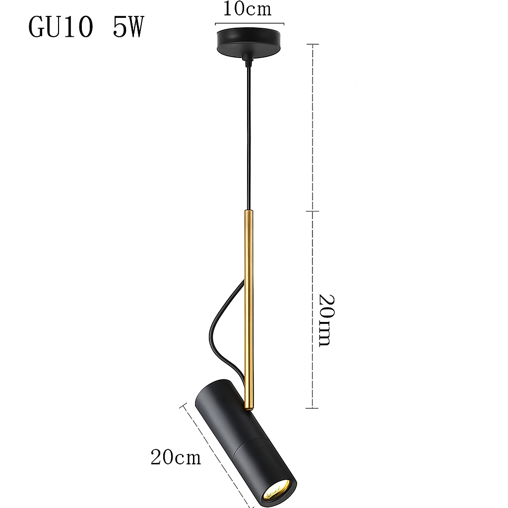 Adjustable Spotlight Pendant Light with Gold Rod | Modern Minimalist Kitchen Island & Bedside Hanging Light