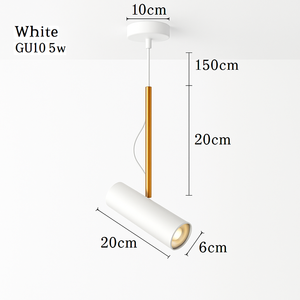 Adjustable Spotlight Pendant Light with Gold Rod | Modern Minimalist Kitchen Island & Bedside Hanging Light