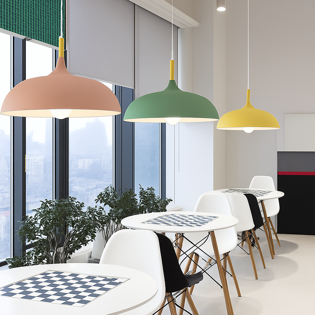 Sola Wood & Aluminum Pendant Light | Wide Colorful Shade