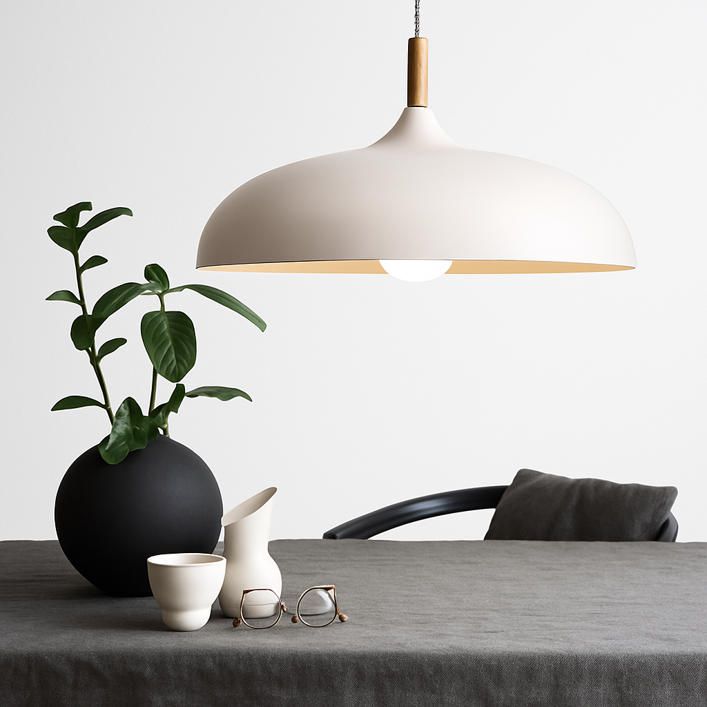 Sola Wood & Aluminum Pendant Light | Wide Colorful Shade