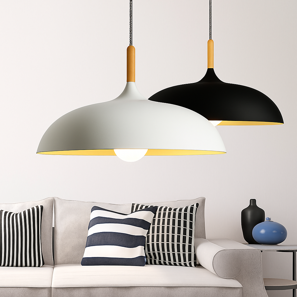 Sola Wood & Aluminum Pendant Light | Wide Colorful Shade