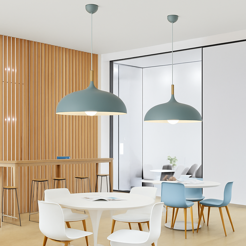 Sola Wood & Aluminum Pendant Light | Wide Colorful Shade