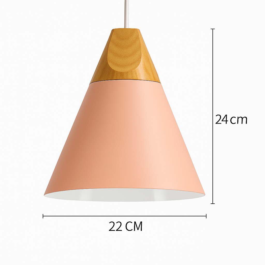 Nordic Colorful Metal & Wood Pendant Light | Cone and Dome Shades