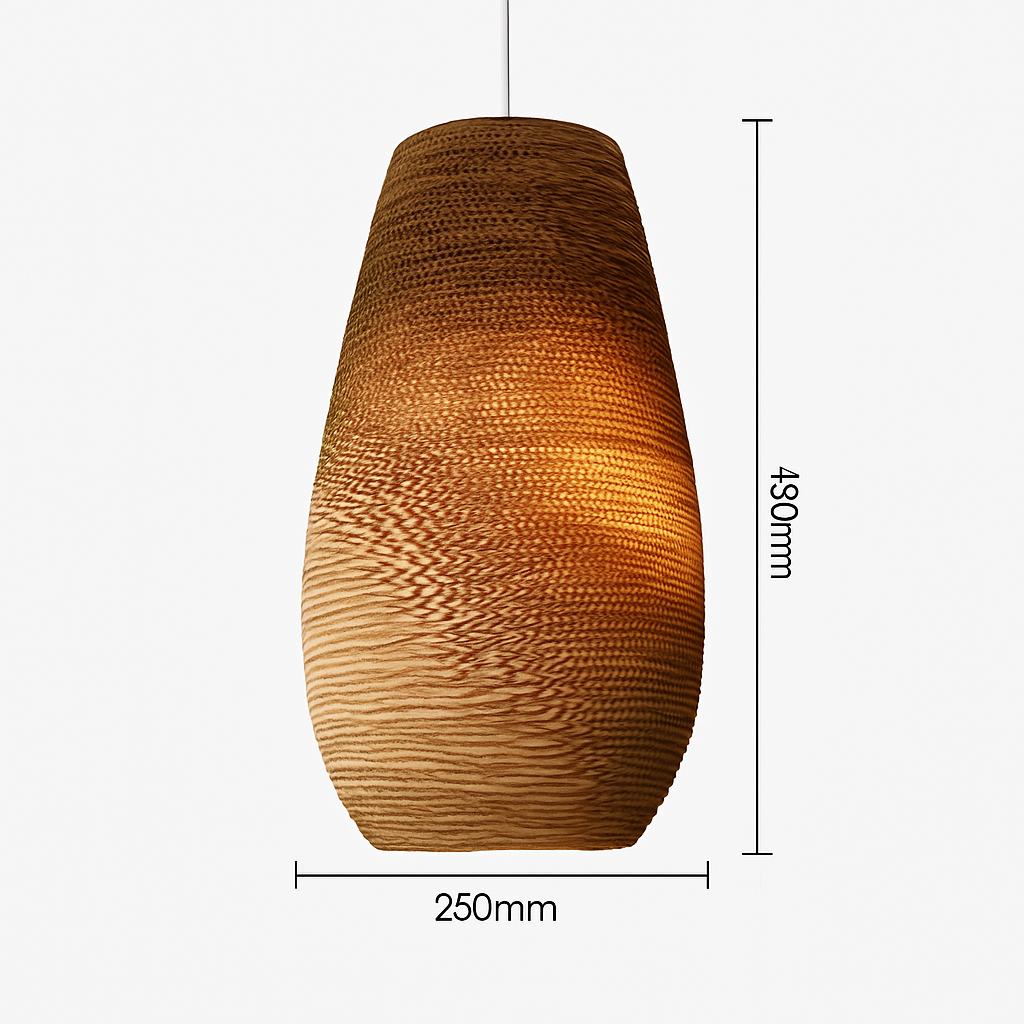 Japandi Paper Pendant Light | Brown Kraft Paper Hanging Lamp in 12 Shapes for Dining & Living Room