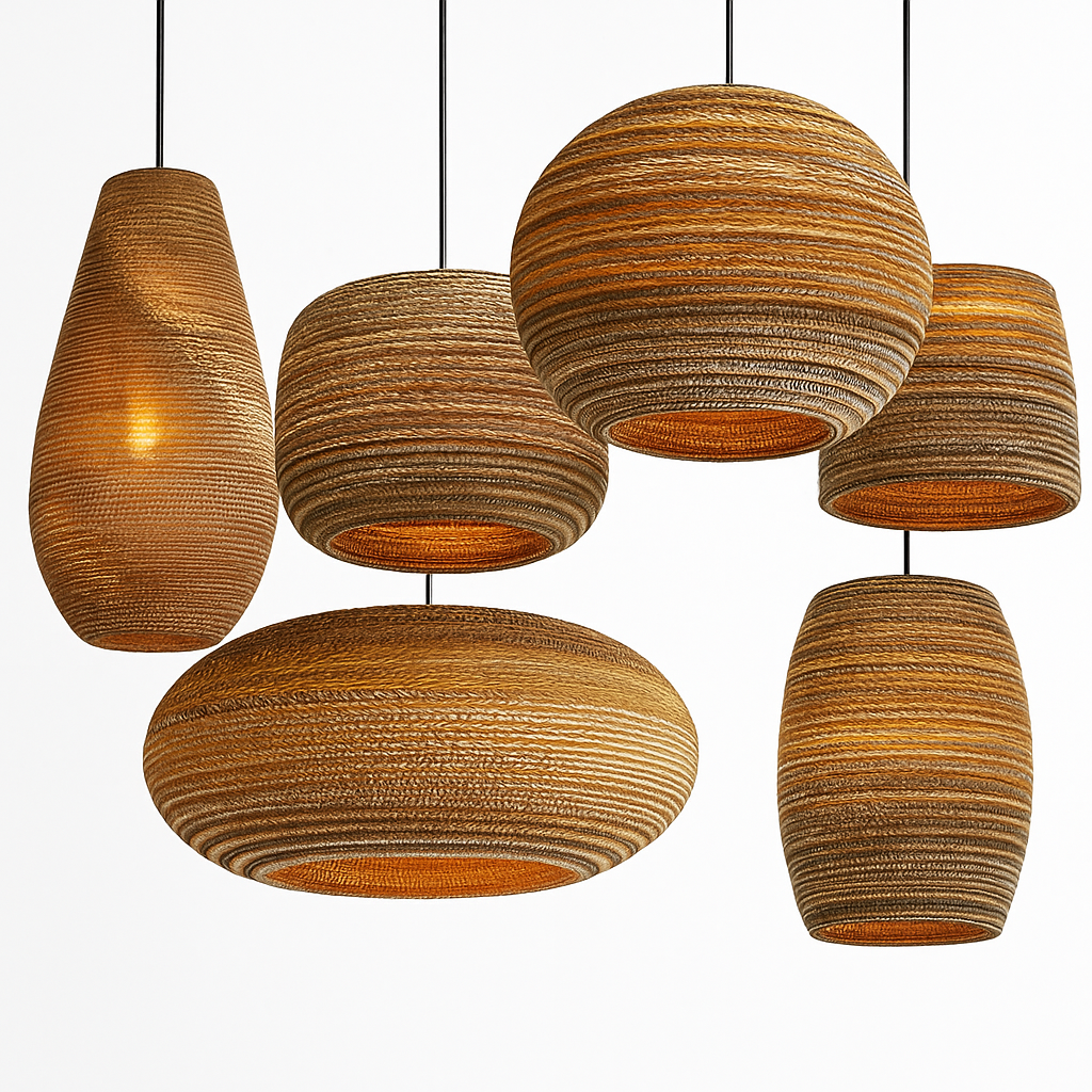 Japandi Paper Pendant Light | Brown Kraft Paper Hanging Lamp in 12 Shapes for Dining & Living Room