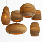 Japandi Paper Pendant Light | Brown Kraft Paper Hanging Lamp in 12 Shapes for Dining & Living Room