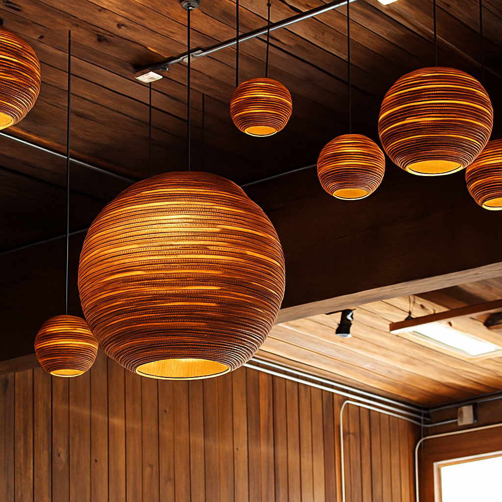 Japandi Paper Pendant Light | Brown Kraft Paper Hanging Lamp in 12 Shapes for Dining & Living Room