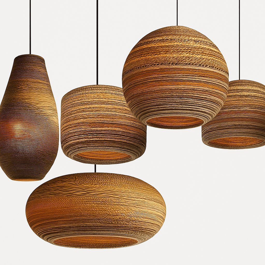 Japandi Paper Pendant Light | Brown Kraft Paper Hanging Lamp in 12 Shapes for Dining & Living Room