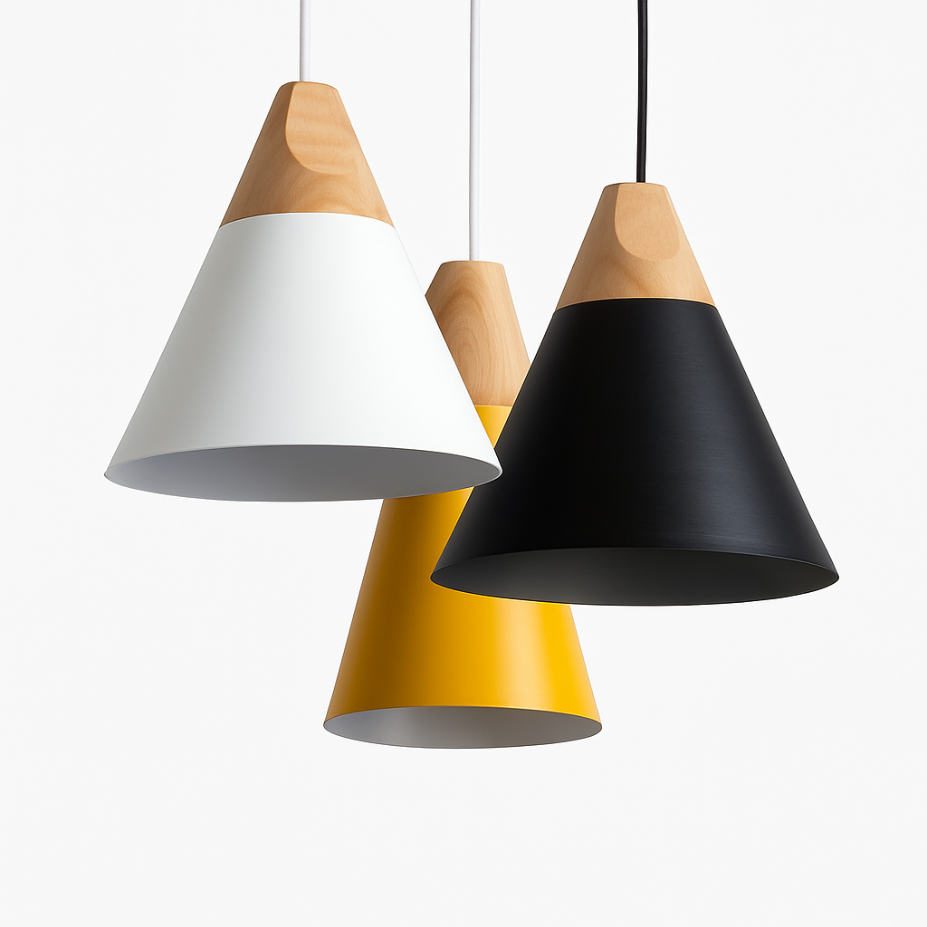 Cono Wood & Aluminum Cone Pendant Light | Modern Kitchen Island Lamp