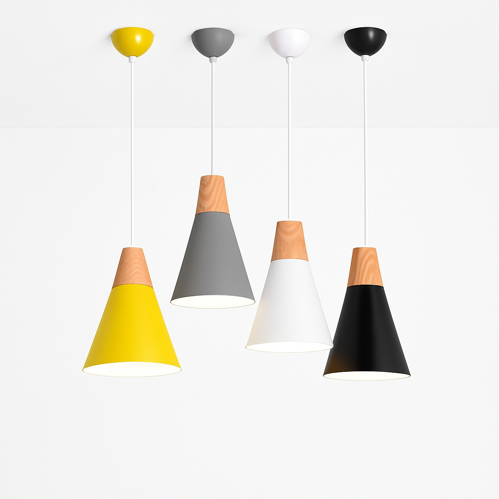 Cono Wood & Aluminum Cone Pendant Light | Modern Kitchen Island Lamp
