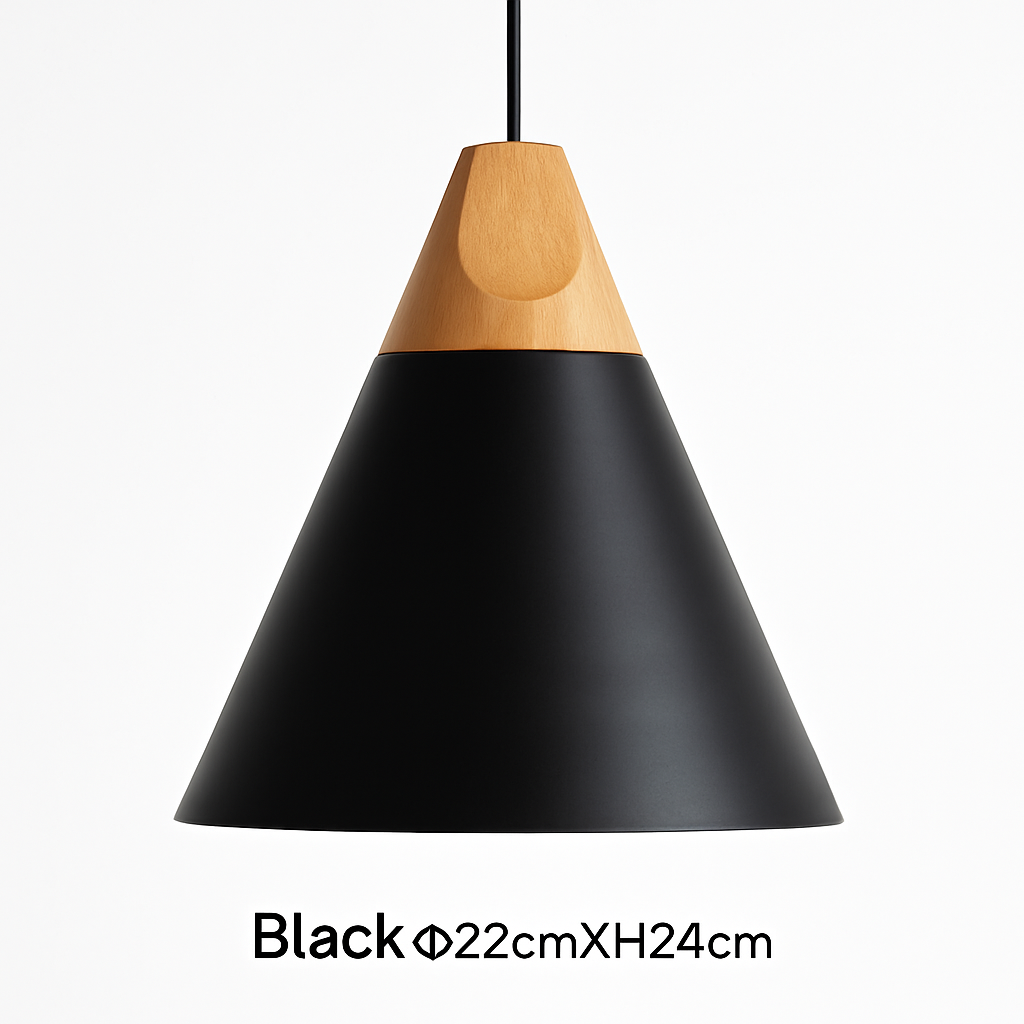 Cono Wood & Aluminum Cone Pendant Light | Modern Kitchen Island Lamp