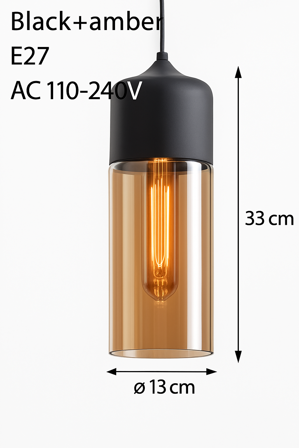 Loft Glass & Metal Pendant Light | Modern Amber or Clear Glass Kitchen Island & Dining Room Hanging Lamp