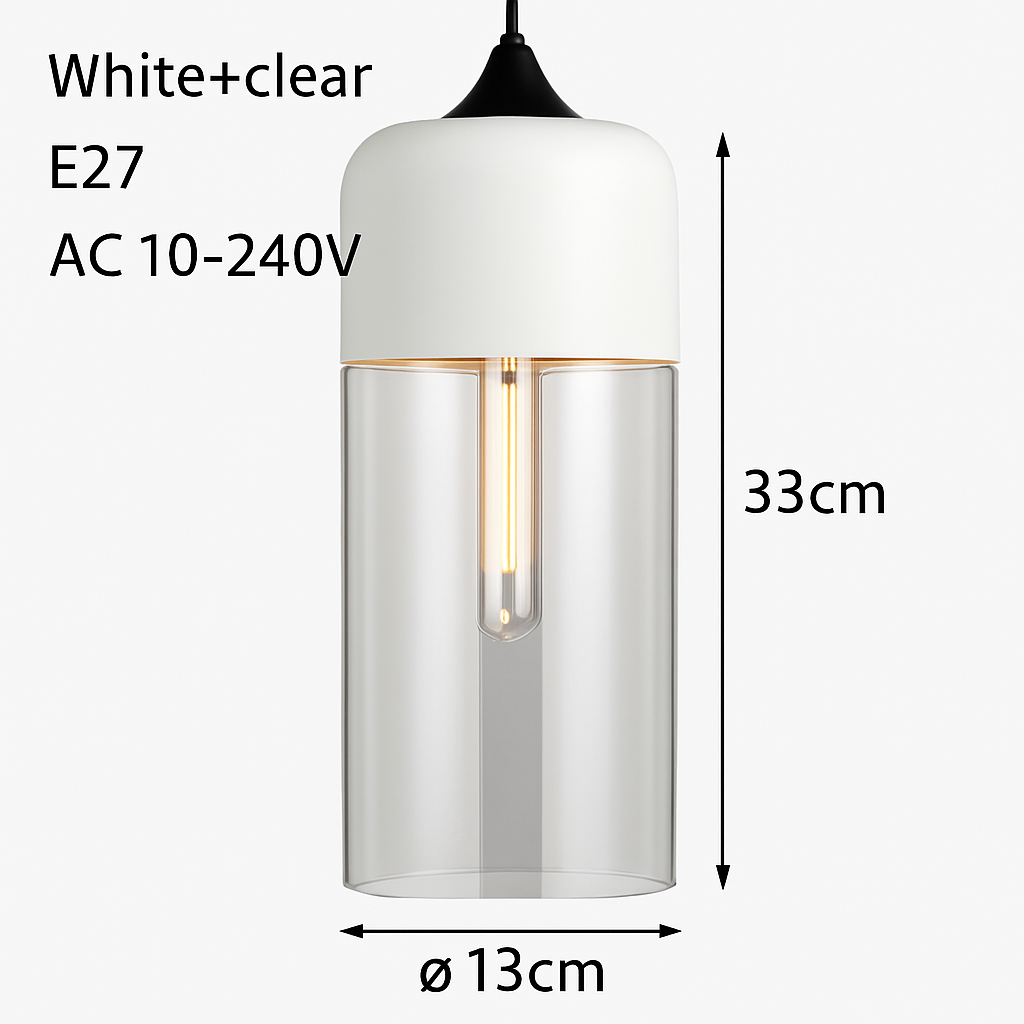 Loft Glass & Metal Pendant Light | Modern Amber or Clear Glass Kitchen Island & Dining Room Hanging Lamp