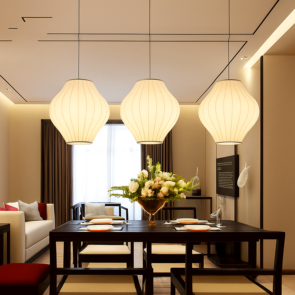 Silk Japanese Paper Pendant Light | Modern Lantern Hanging Lamp for Bedroom & Living Room