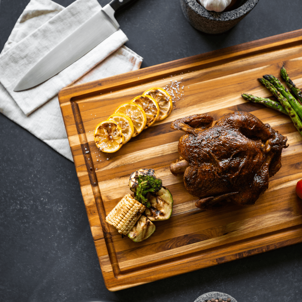 Traditional Teak Carving & Cutting Board with Juice Groove, Charcuterie Board, Large 20x15 in - LivingLX