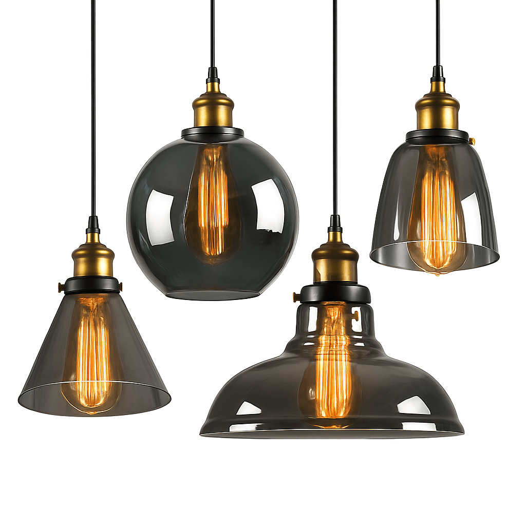 Vintage Smoked Glass Pendant Light | Retro Kitchen Island & Dining Room Hanging Lamp (5 Styles) - LivingLX