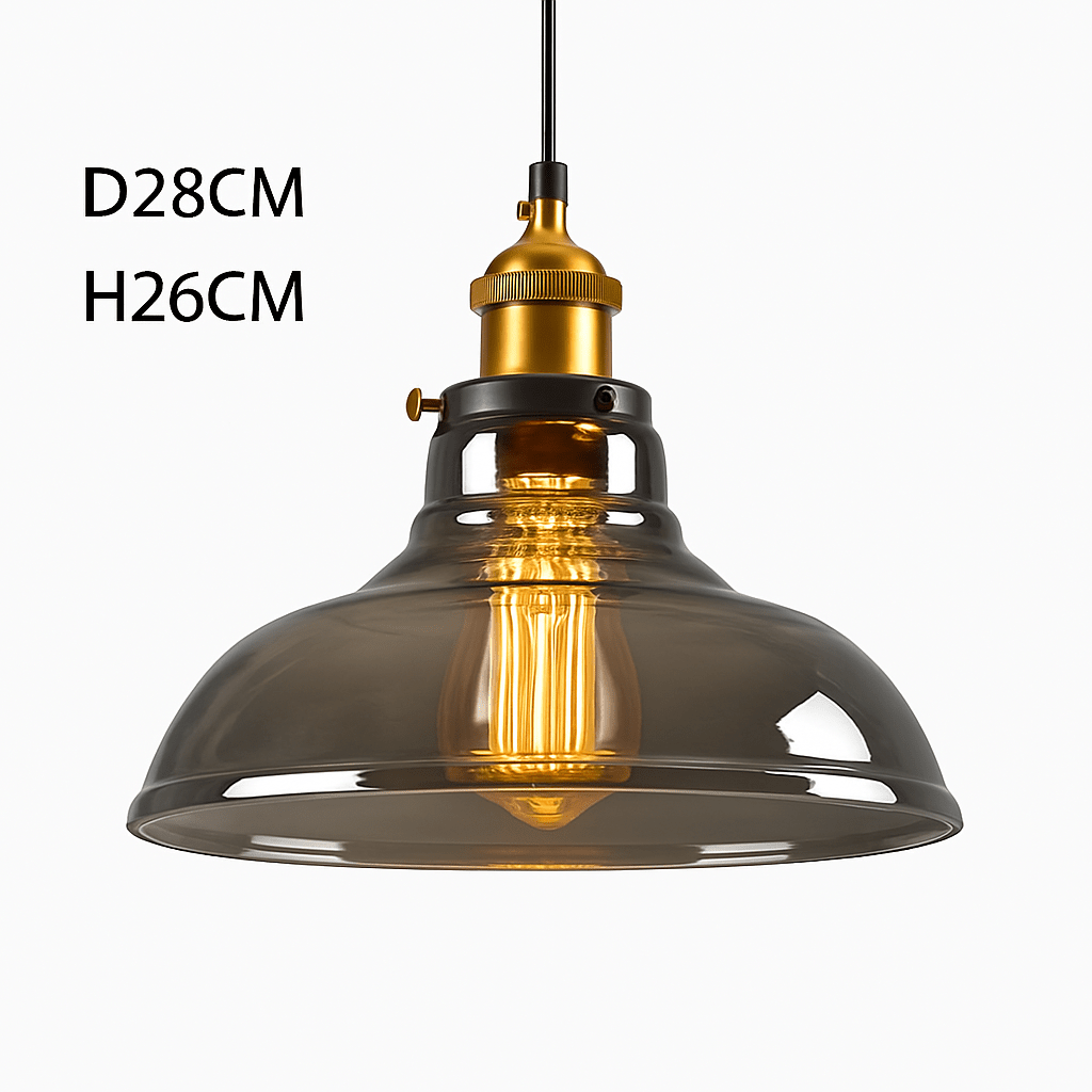 Vintage Smoked Glass Pendant Light | Retro Kitchen Island & Dining Room Hanging Lamp (5 Styles) - LivingLX