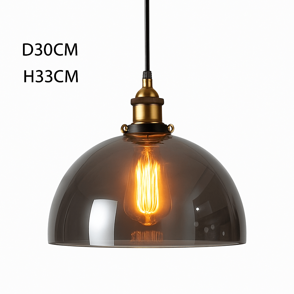 Vintage Smoked Glass Pendant Light | Retro Kitchen Island & Dining Room Hanging Lamp (5 Styles) - LivingLX