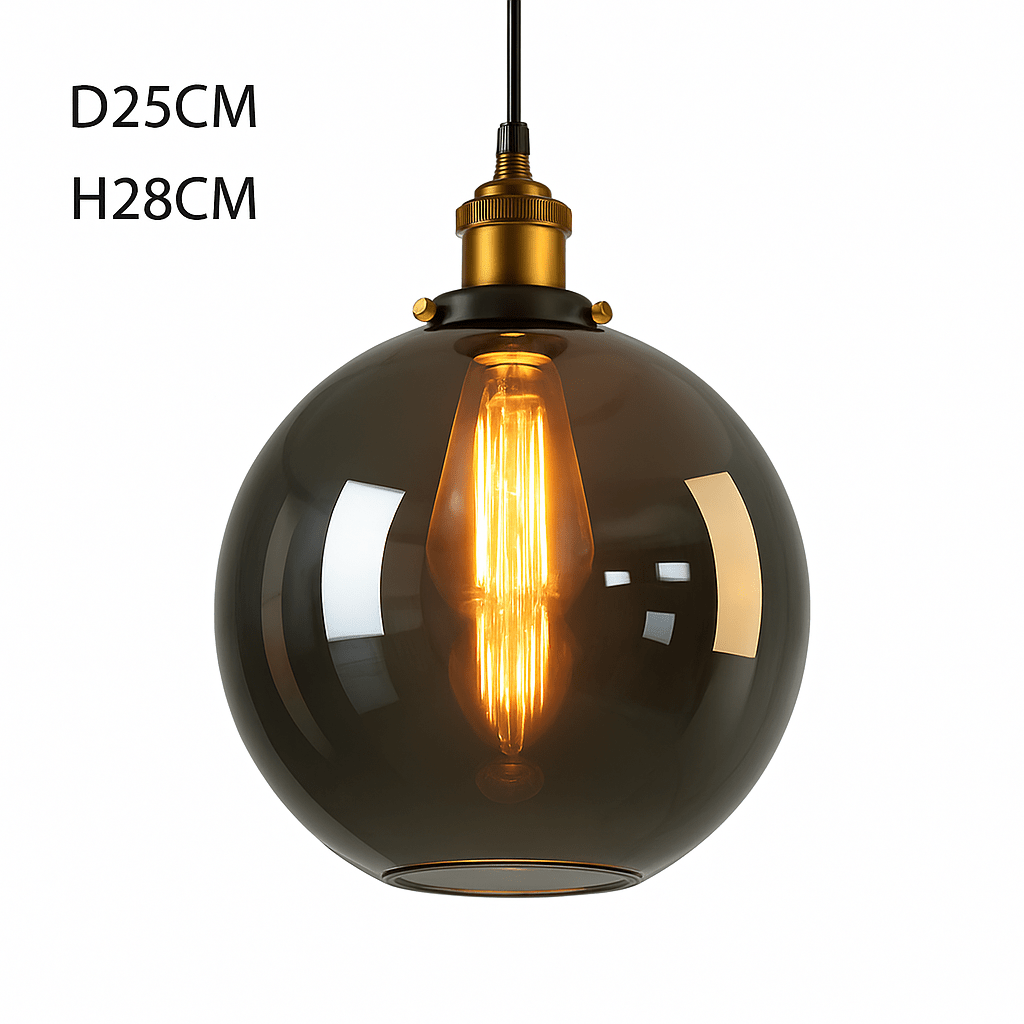 Vintage Smoked Glass Pendant Light | Retro Kitchen Island & Dining Room Hanging Lamp (5 Styles) - LivingLX