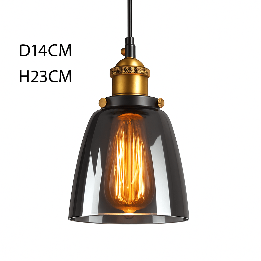 Vintage Smoked Glass Pendant Light | Retro Kitchen Island & Dining Room Hanging Lamp (5 Styles) - LivingLX