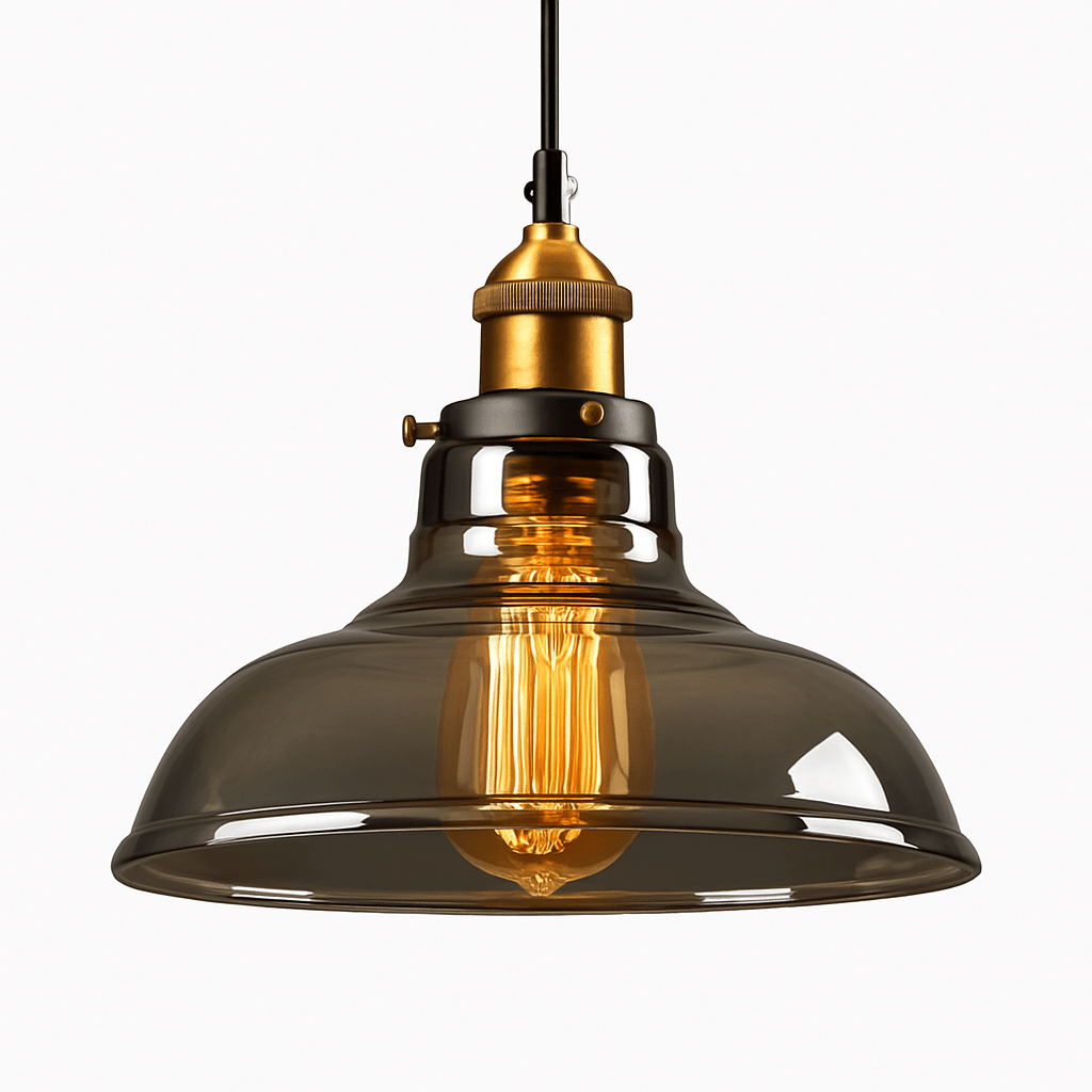 Vintage Smoked Glass Pendant Light | Retro Kitchen Island & Dining Room Hanging Lamp (5 Styles) - LivingLX