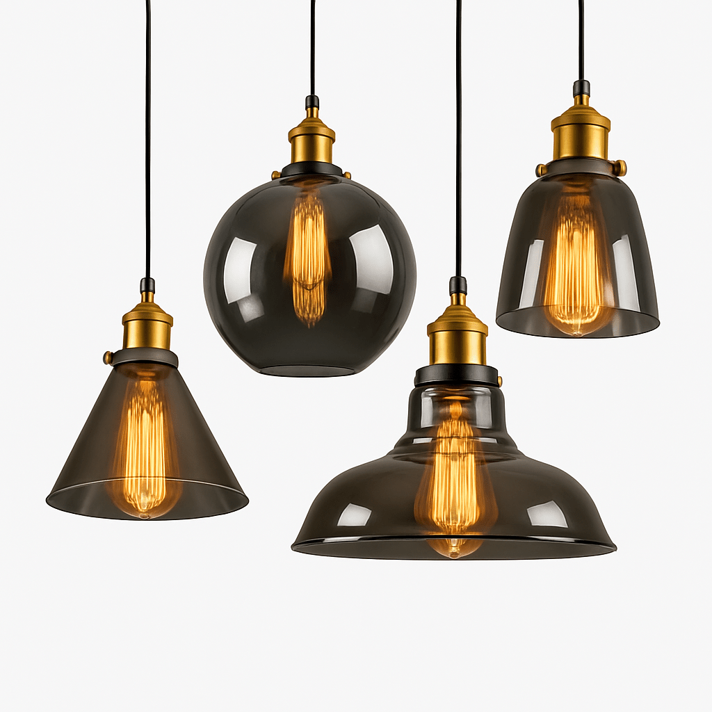 Vintage Smoked Glass Pendant Light | Retro Kitchen Island & Dining Room Hanging Lamp (5 Styles) - LivingLX