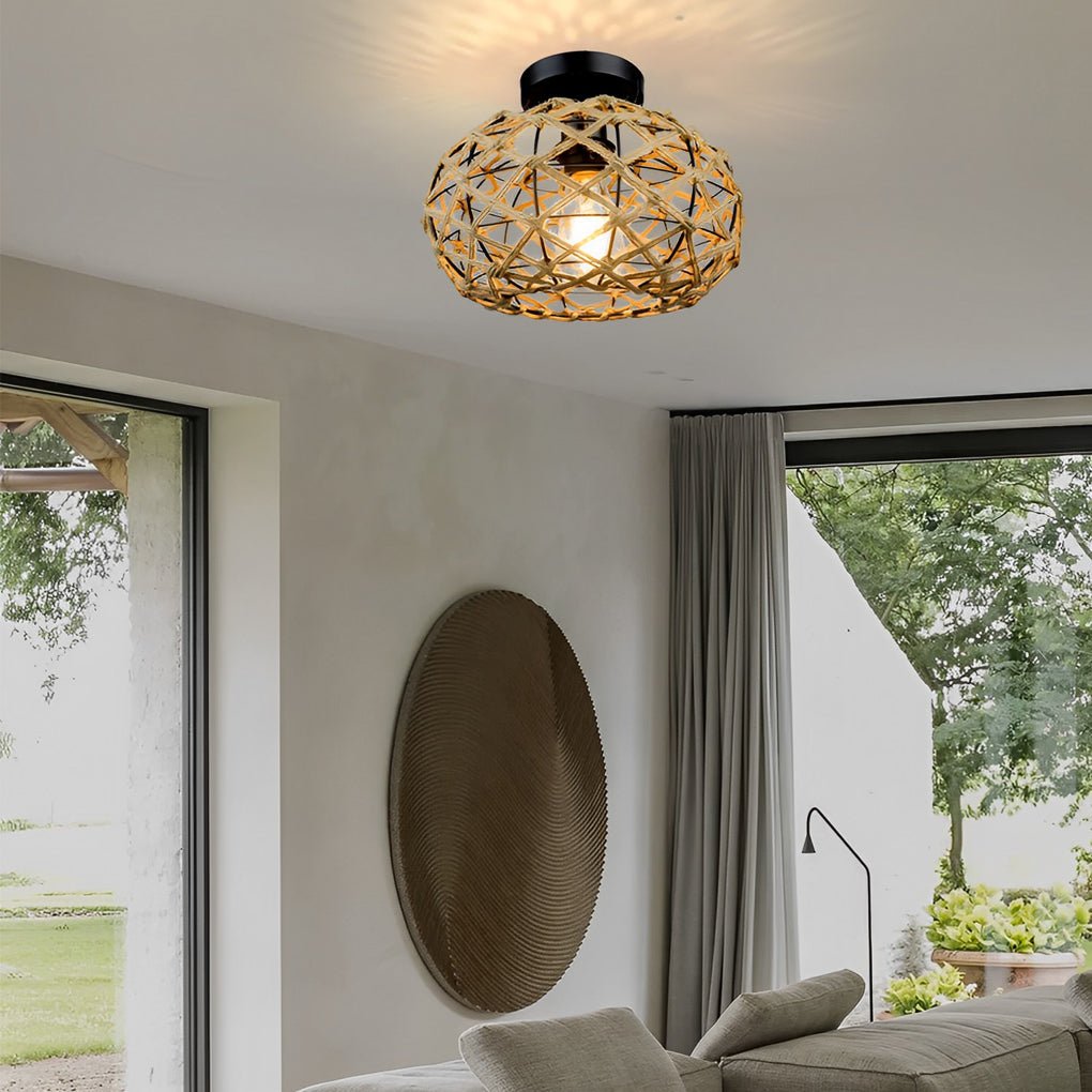 Willow Woven Rope Semi-Flush Mount (12") - LivingLX